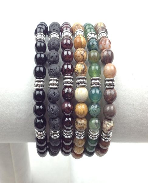 

sn0619 man yoga bracelet 6mm lava jasper india agate onyx garnet nutural stone bracelet luck jewelry wellbeing balance bracelet9416260, Black