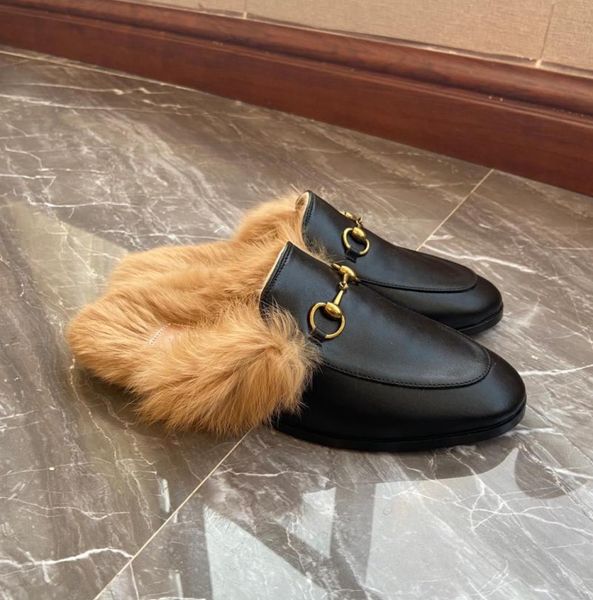 

2020 new women slides winter furry slippers 100 real rabbit fur warm comfortable fuzzy girl flip flops g shoes size 35413055031, Black