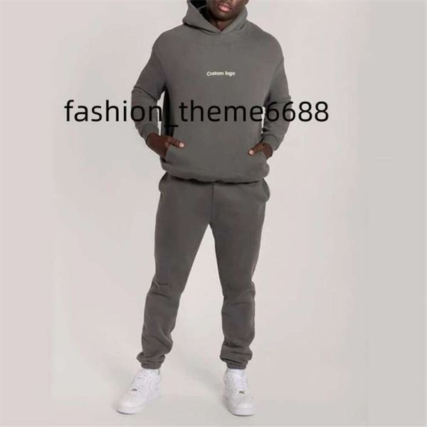 

2023 tracksuit men cotton thick sport jogger sweat suit customized hoodie and pants set, Gray