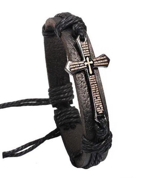 

bible charm braided bracelet urban jewelry handmade black genuine leather adjustable wristband retro jewelry wholesale7770512, Golden;silver
