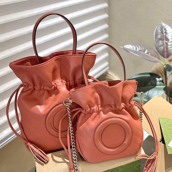 

women string bucket bag chain shoulder bags handbag purse silver hardware chain fashion letter cowhide leather designer tote purse 5a high q