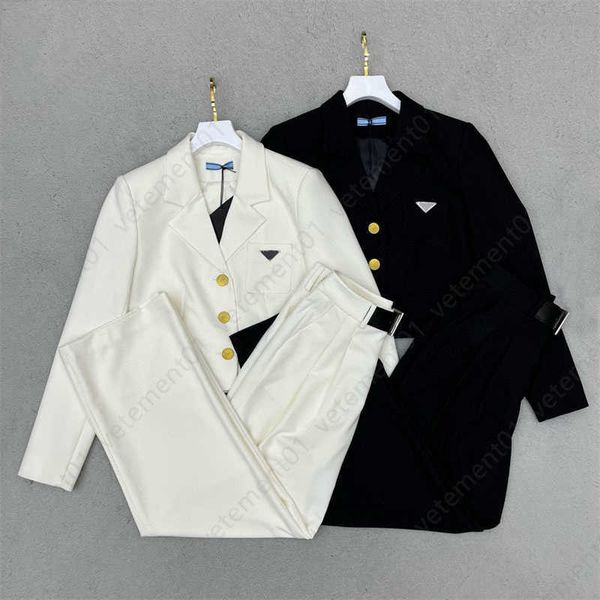

blazer women designer clothing 23 new long-sleeved blazer with triangle chest label matching pants two piece set office suit, White;black