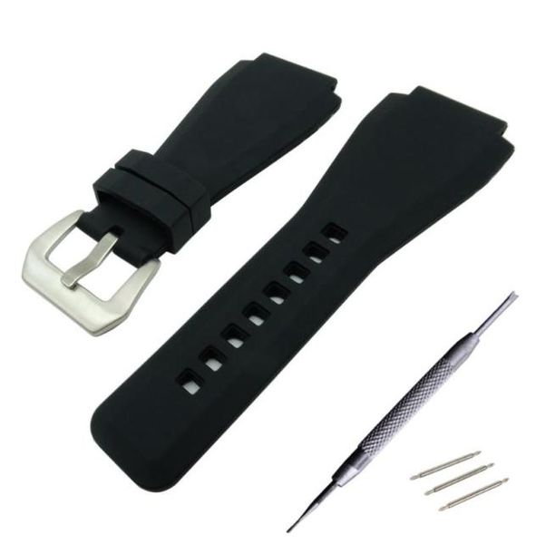 

24 x 34mm black rubber leather watch band strap for bell for ross br01 and br03 diy replace black silver buckle8311779, Black;brown