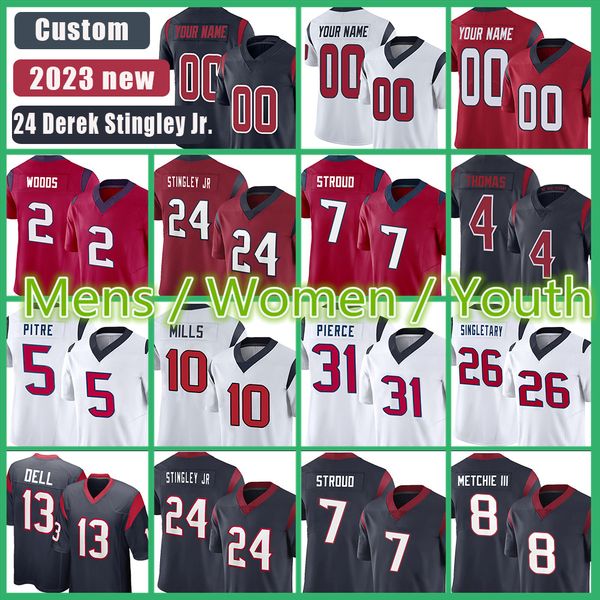 

derek stingley jr. football jersey custom davis mills robert woods cj stroud dameon pierce jalen pitre tank dell john metchie iii devin sing, Black;red