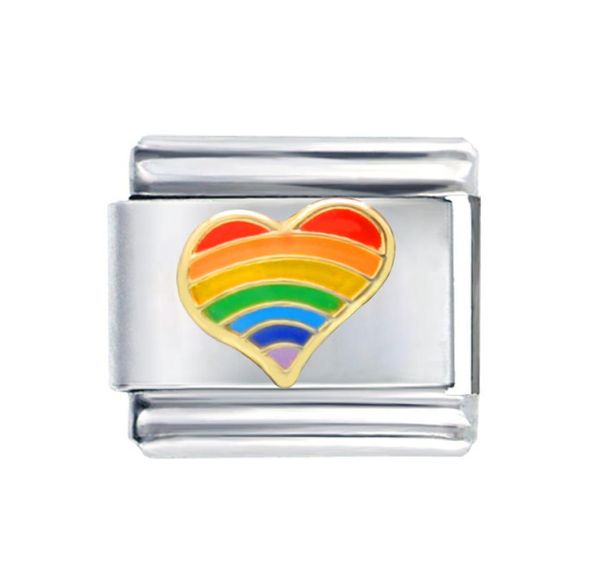 

whole stainless steel 9mm classic size composable links adjustable gold plated love rainbow heart italian charm bracelet3144390, Black