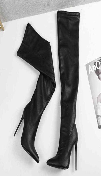 

black leather thigh high boots new fashion women shoes thin heel pointed toe over the knee boots ladies boots h18123029