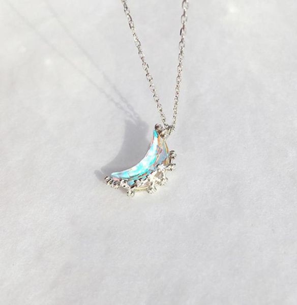 

pendant necklaces glowing discoloration moon chain necklace korea creative luminous stone charm for women choker wedding party jew3360352, Silver