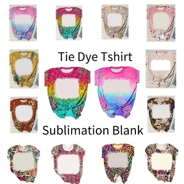 

wholesale leopard print sublimation bleached shirts heat transfer blank bleach shirt bleached polyester t-shirts us men women party supplies