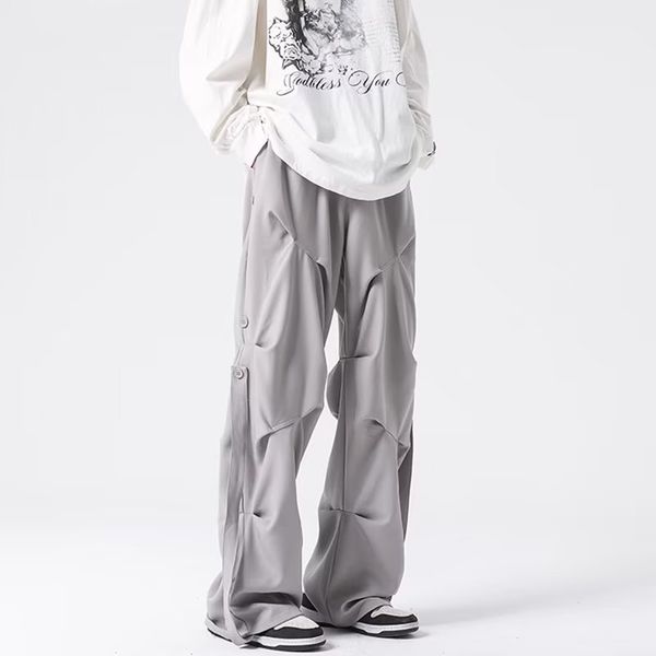 

american vibe stacked sense folding cargo pants all match hair stylist pants men's niche fried street casual pants, Black