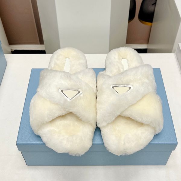 

fluffy designer slippers fuzzy house shearling slides sandals women plush slipper wool sliders winter shoes luxury womens flat mules warm fu, Black