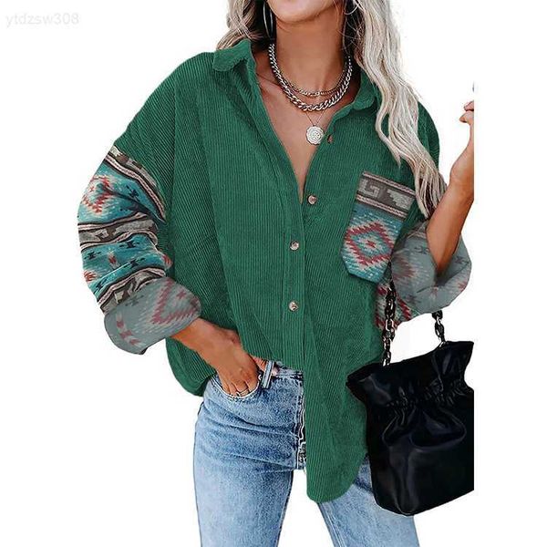 

2023 autumn/winter new printed long sleeved shirt large women's coat polo loose jacketok5a, White