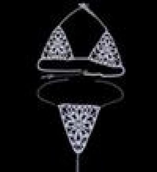 

other 2021 women crystal bikini set bling full rhinestone hollow out breast bra crops underpant night club body chain jew1235659, Slivery;golden