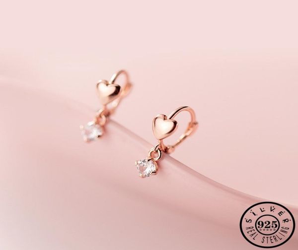 

hoop huggie 925 sterling silver cubic zirconia stone pendant hoops earrings rose gold color small heart ear rings earings jewelr2707016, Golden;silver