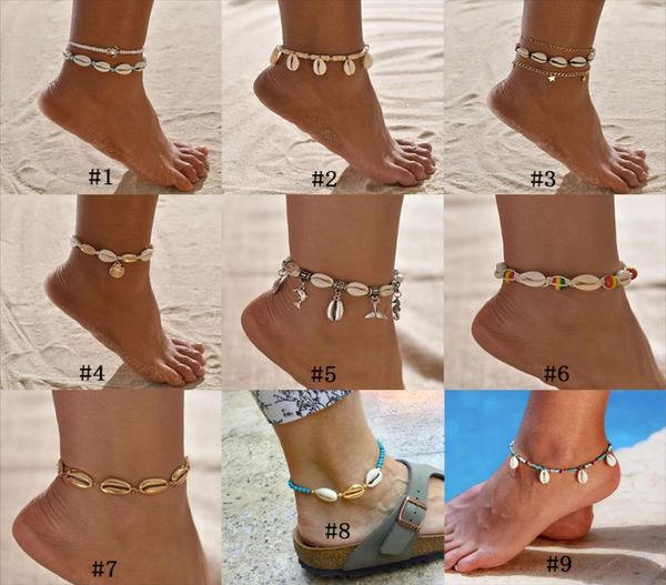 

bohemian sea shell anklet for women seed beads chains dolphin turtle pendant charm summer beach barefoot ankle bracelet on leg boh4260199, Red;blue