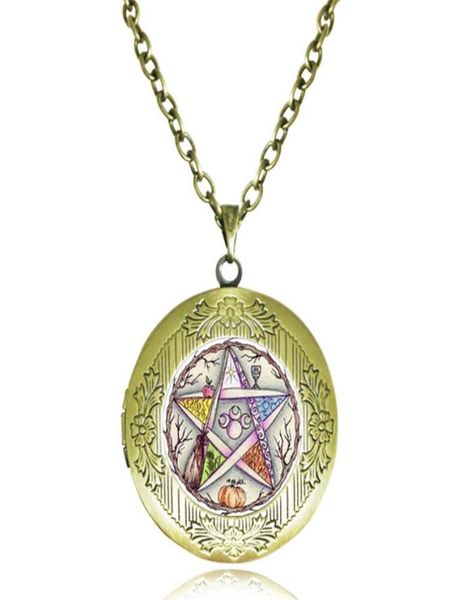 

pentagram locket necklace five elements plant life tree pendant triple moon goddess jewelry wiccan pagan pentacle bronze po fra7067702, Silver