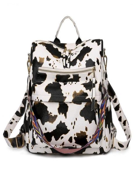 

cow print pu leather women shoulder backpack zebra style lady fashion color strap handbag travel crossbody bag school bags2345923