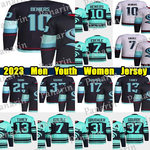 

#10 matty beniers reverse retro hockey jersey #7 eberle #31 philipp grubauer yanni gourde jaden schwartz jared mccann adam larsson kailer ya, Black;red