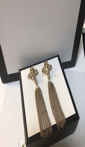 

new retro bee single diamond tassel personalized earrings017224942, Golden