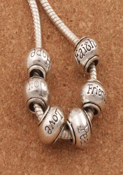 

hope peace joy friend love faith metals rondelle big hole loose beads mix 6styles tibetan silver fit european bracelet jewelry l122260600, Black