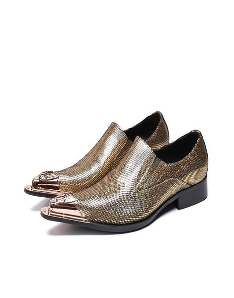 

luxury british style gold sequins genuine leather men shoes pointed toe men dress shoes party oxford shoes5403778, Black