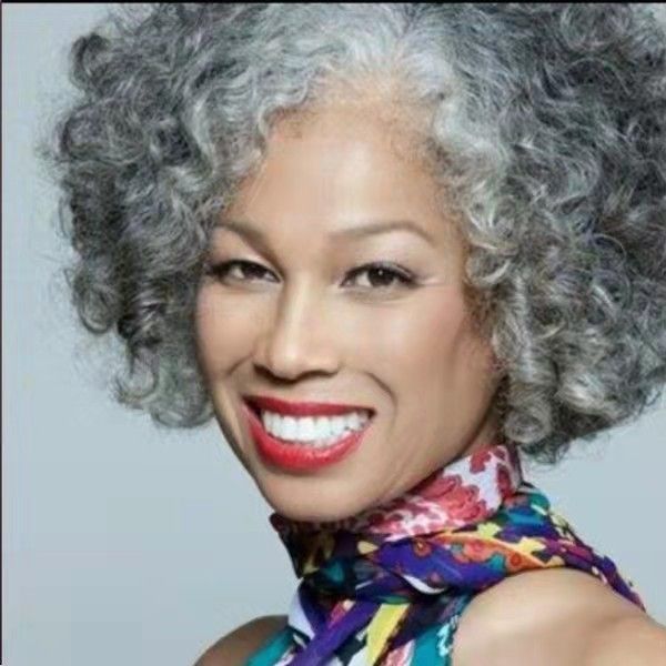 

black and white gray wig 100human hair short curly bob salt&pepper gey women wig real hair soft and comortable part anywhere, Black;brown