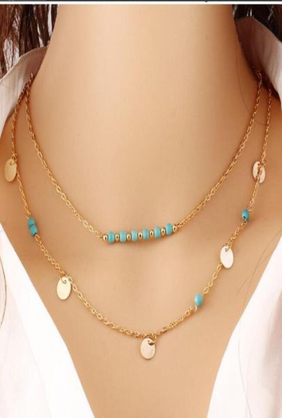 

statement necklace for women beads coin turquoise boho pendants body chain steampunk multilayer necklaces jewelry christmas gift1751635, Silver