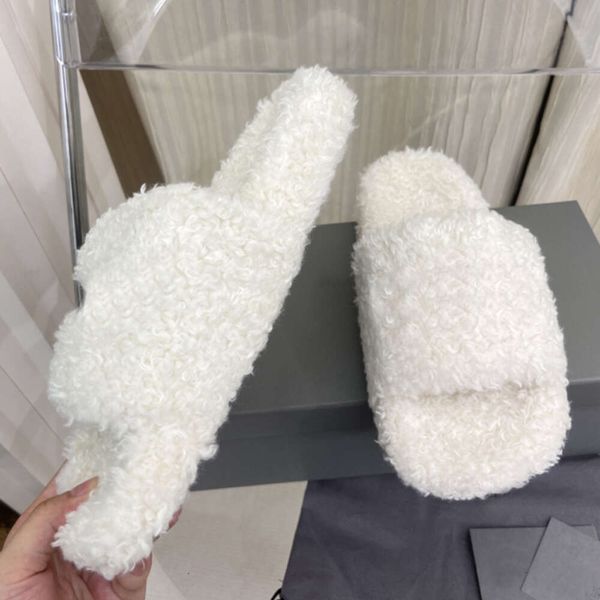 

women men fur slides designer winter slippers fashion snow letters sandals eu 35-46 with box no469, Black