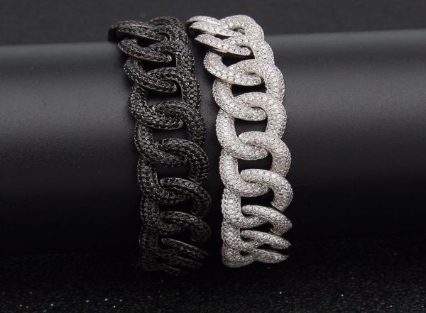 

hip hop zircon paved bling iced out cz bracelets black silver color cuban miami link chain charm jewelry drop 8403646