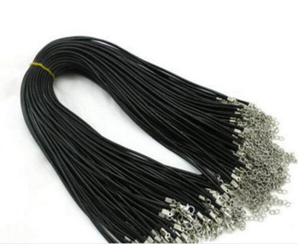 

epack 100pcs 1.5mm black wax chains leather necklace beading cord string rope wire 45cm+5cm extender chain with lobster clasp diy5364102, White;red