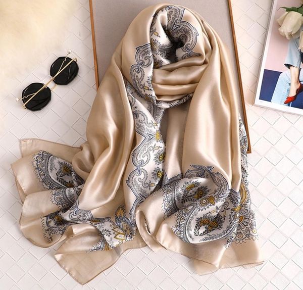 

luxury silk scarf women vintage paisley print pashmina femme muslim turkish hijab evening dresses silk head scarf shawl foulard y26816357, Blue;gray