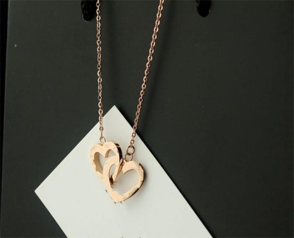 

2019 arrival rose gold thin chian two joint heart pendant necklaces charms size with box and dastbag1780540, Silver
