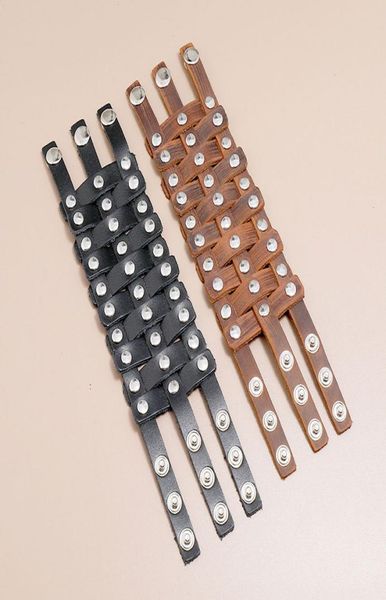

mens brown black leather charm bracelets wide braided adjustable gothic biker punk bangle jewelry party club decor5912367, Golden;silver