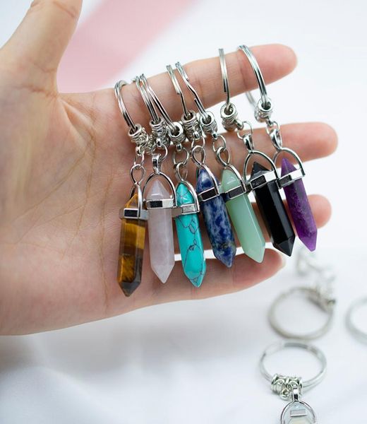 

chakra hexagon prism natural stone keychain key ring handbag hangs fashion jewelry gift drop ship 3400414678468, Silver