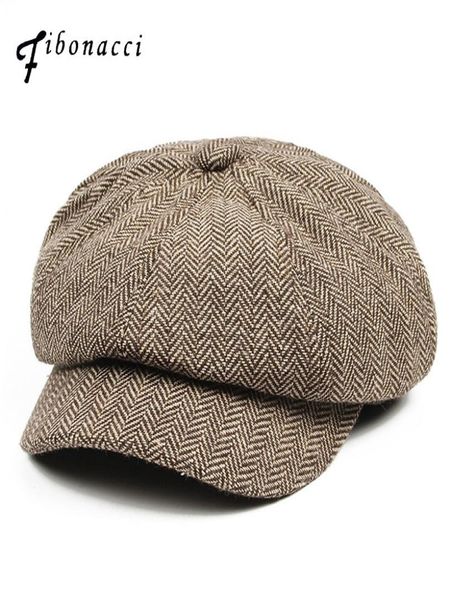 

fibonacci 2017 new wool blend newsboy cap beret retro striped octagonal hat for men women hats s10206593918, Blue;gray