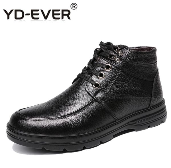 

newly man genuine leather boots winter leather snow shoes wool inner anti slip father ankle boots 3844 man snow5968503, Black