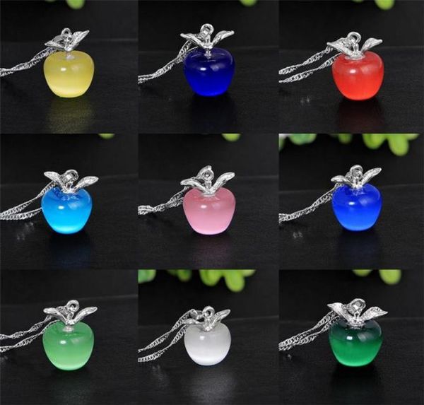 

cat eye apple pendant multi colors alloy crystal clavicle necklace for women plating silver jewelry 7745804