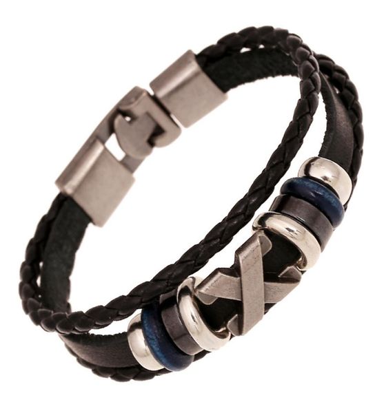 

vintage leather weave bracelet wristband bronze alloy buckle classical style easy hook bracelets for men bangle jewelry8594378, Black