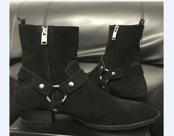 

suede genuine leather wyatt charm boots new list wedge slp fashion men classic black ankle strap denim persional boots6352946