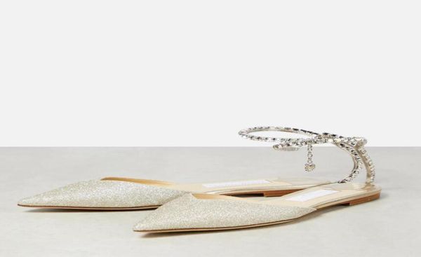 

fashion summer saeda sandals shoes women flat crystal chain straps glitter pointed toe nice lady walking luxury footwear eu35435365310, Black