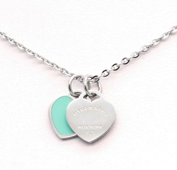 

luxury original blue classic love necklace double hearts pendant necklaces women039s fashion designer jewelry7060498, Silver