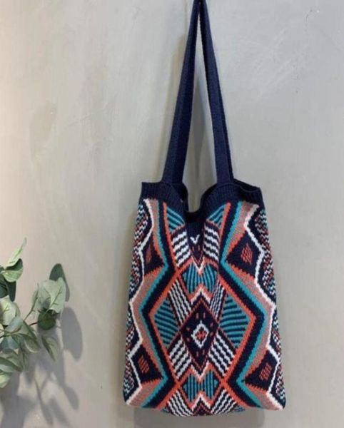 

evening bags ethnic style wool knitted bag handbags fashion large capacity shoulder for women casual satchels travel shopping tote8621399