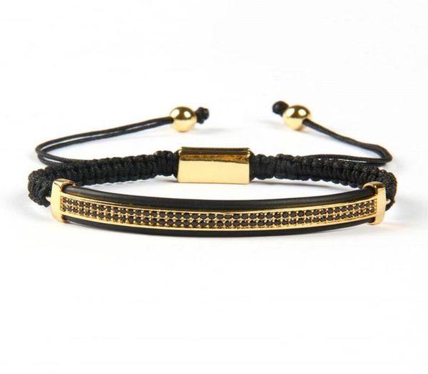 

whole 10pcs fashion mens jewelry micro pave brass black cz double long tube watch protector macrame bracelets3395653, Golden;silver