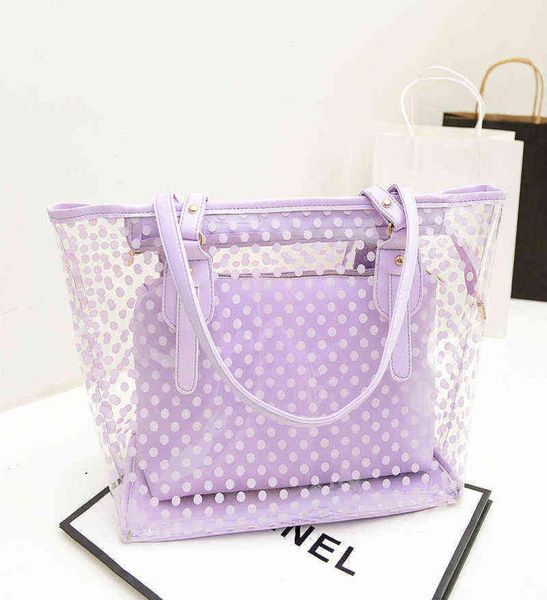 

2pcsset women transparent shoulder bags composite polka dot print party jelly bag shoulder pouch handbag tote 2207114966283
