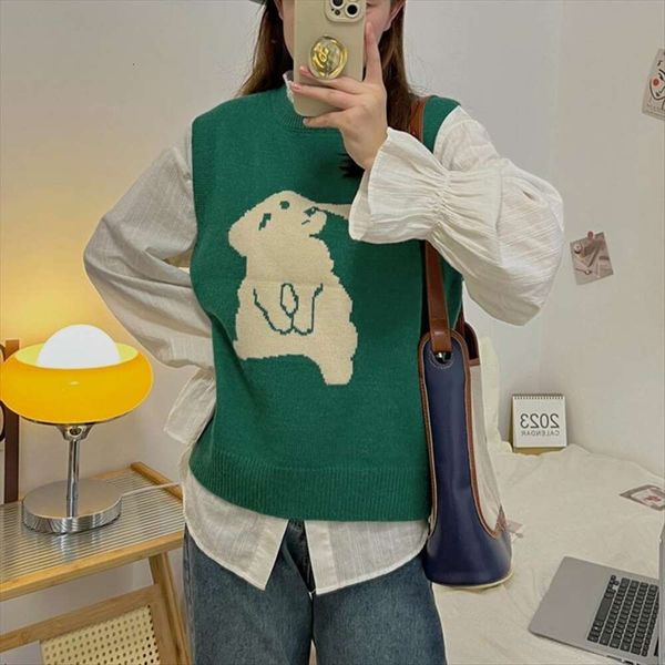 

korean age reducing round neck knitted vest womens fashionable folding wear spring and autumn niche, Black;white