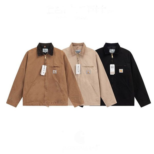 

designer jacket carharttiess vintage bottom flip twill jacket, washed work suit, zippered jacket, long sleeved trendy brand jacket, Black;brown