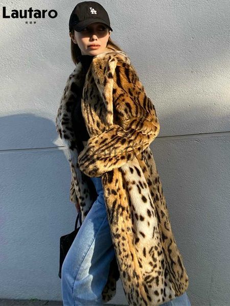 

women's fur faux fur lautaro winter long warm thick leopard fluffy faux fur coat women tiger print runway loose luxury designer clothin, Black