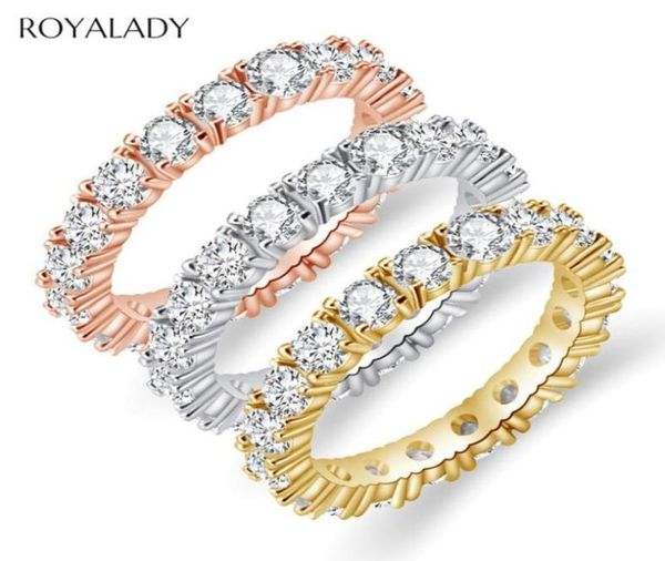 

fashion cubic zircon pave band eternity stacking rings for women white rose gold round crystal party wedding rings whole5123158, Golden;silver