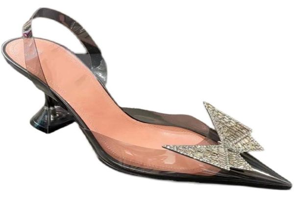 

h4 7 9cm women039s sandals with pointed toes 2020 transparent water diamond bowknot baotou heels black blue shoes runway s7721345