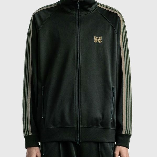 

mens jackets green blue needles jackets men women high street embroidery butterfly needles track jacket outerwear stripe awge coats 230906, Black;brown