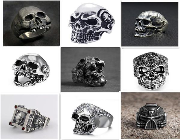 

whole gothic skull ring vintage silver color punk biker metal jewelry rock skeleton rings size 16mm to 22mm mix style3257068